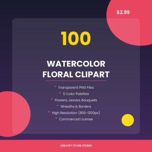 Watercolor Floral Clipart — 100 PNG Elements