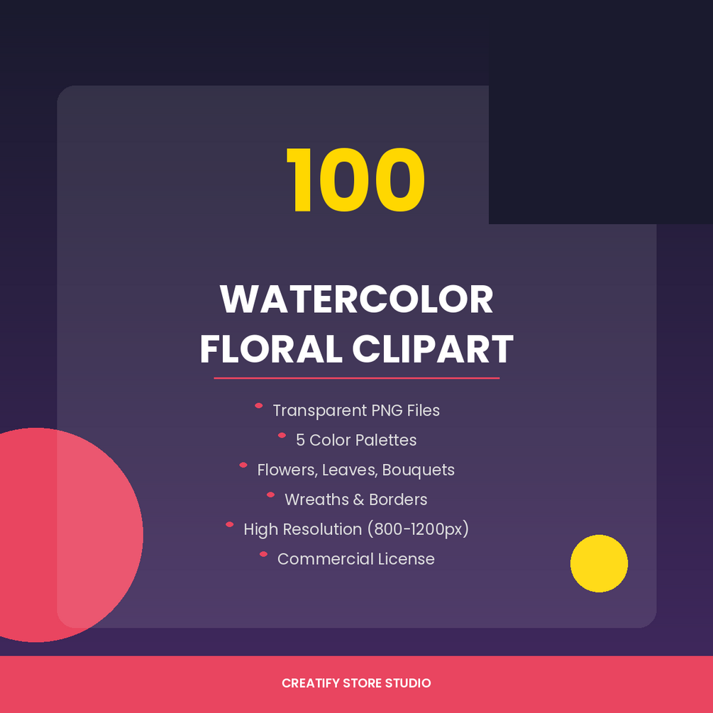 Watercolor Floral Clipart — 100 PNG Elements