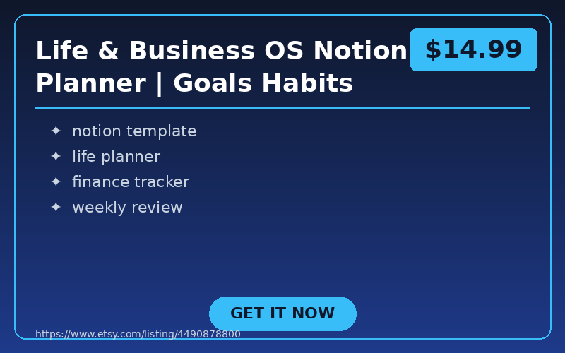 Life & Business OS Notion Planner | Goals Habits Finance Tracker