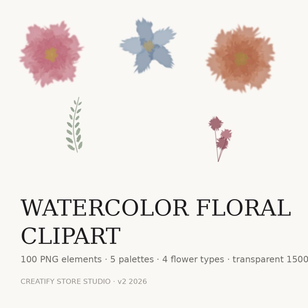 Watercolor Floral Clipart — 100 PNG Elements