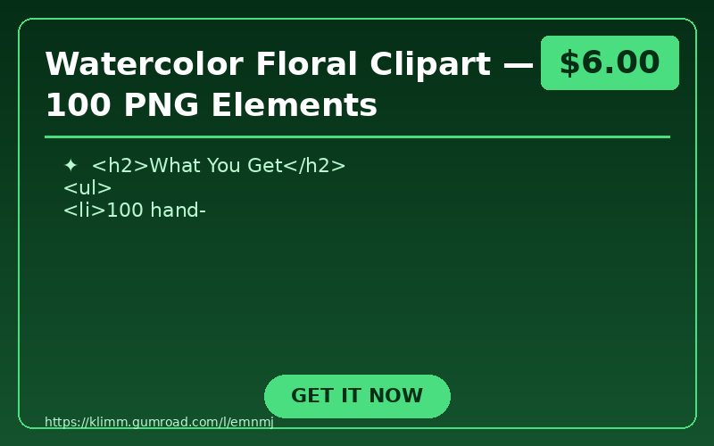 Watercolor Floral Clipart — 100 PNG Elements