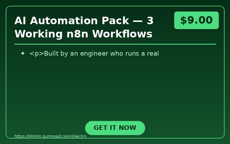 AI Automation Pack — 3 Working n8n Workflows