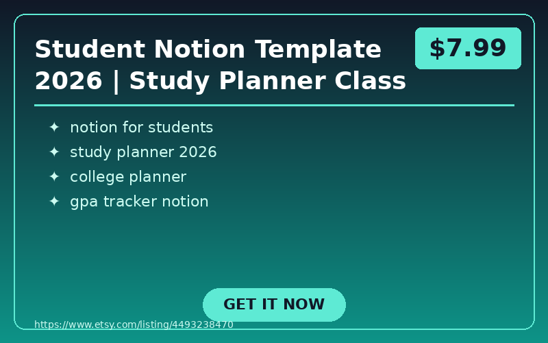 Student Notion Template 2026 | Study Planner Class Schedule