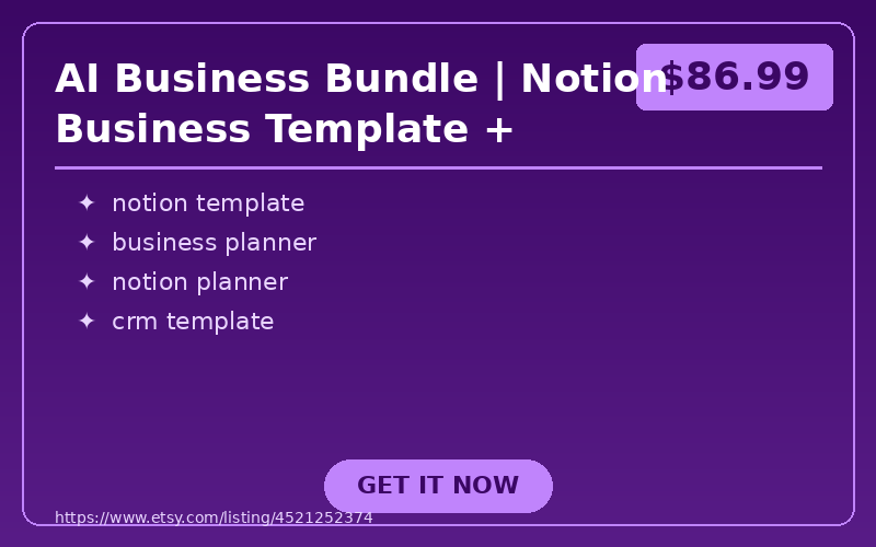 AI Business Bundle | Notion Business Template + Automation Guides, CRM, Finance, Content & 51 Workflows