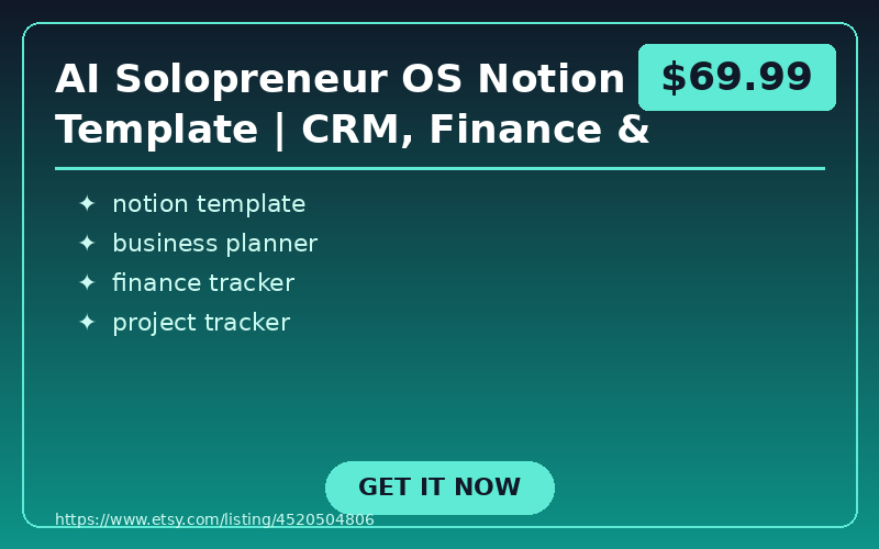 AI Solopreneur OS Notion Template | CRM, Finance & Content Dashboard