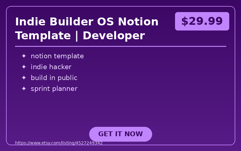 Indie Builder OS Notion Template | Developer Project, Sprint, Bug & Launch Tracker