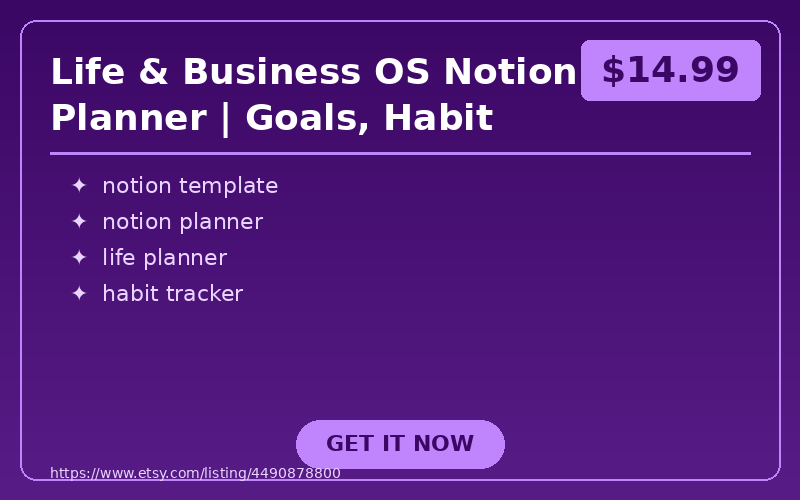 Life & Business OS Notion Planner | Goals, Habit Tracker, Finance and Project Dashboard